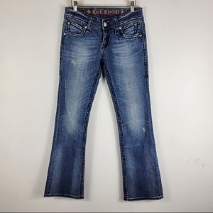 Rock Revival Patti Boot Cut Mid Rise Embroidered Flap Pocket Distressed Jeans